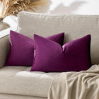 GIGIZAZA Purple 12x20 Lumbar Velvet Decorative Throw Pillow Covers for Sofa Bed 2 Pack Soft Cushion Cover