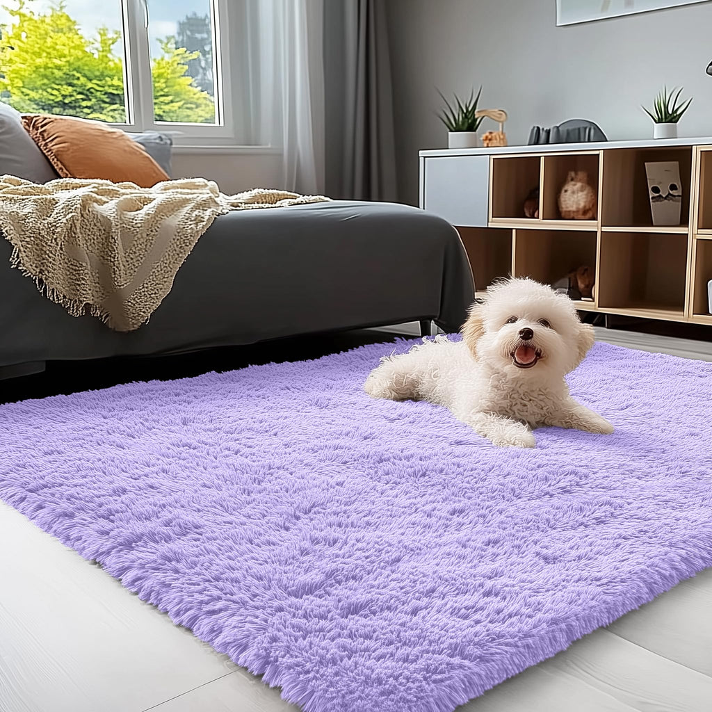 OLANLY 3x5 Machine Washable Small Bedside Rug, Soft Fluffy Shaggy Rugs for Living Room, Bedroom, Indoor Floor Carpet for Kids Girls and Boys, Preppy Dorms, Nursery, Home Decor Aesthetic, Light Purple