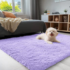 OLANLY 3x5 Machine Washable Small Bedside Rug, Soft Fluffy Shaggy Rugs for Living Room, Bedroom, Indoor Floor Carpet for Kids Girls and Boys, Preppy Dorms, Nursery, Home Decor Aesthetic, Light Purple