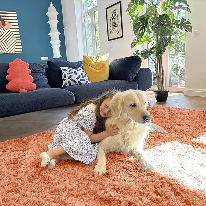 OLANLY 2x8 Machine Washable Runner Rugs for Hallway, Soft Fluffy Shaggy Bedside Rugs for Bedroom, Living Room, Indoor Floor Carpet for Kids Girls and Boys, Home Decor Aesthetic, Muted Orange