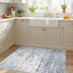 Washable 3x4 Kitchen Area Rugs: Abstract Stain-Resistant Sink Rug Non-Slip Durable Doormat Soft Bedroom Nursery Besides Carpets Indoor Water-Resistant Bathroom Floor Mat for Family(3x4,Blue/Ivory)