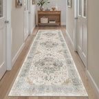 Madane Runner Rug 2'6''x8' Kitchen Runner, Hallway Runner Printed Vintage Rug 2.5x8ft Washable Rugs Soft Non-Slip Low Pile Runners for Hallways Laundry Room Rug, Light Taupe Brown