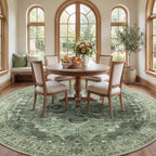 RELEANY Washable Area Rug, Round 8ft, Green/Dark Green/Gray