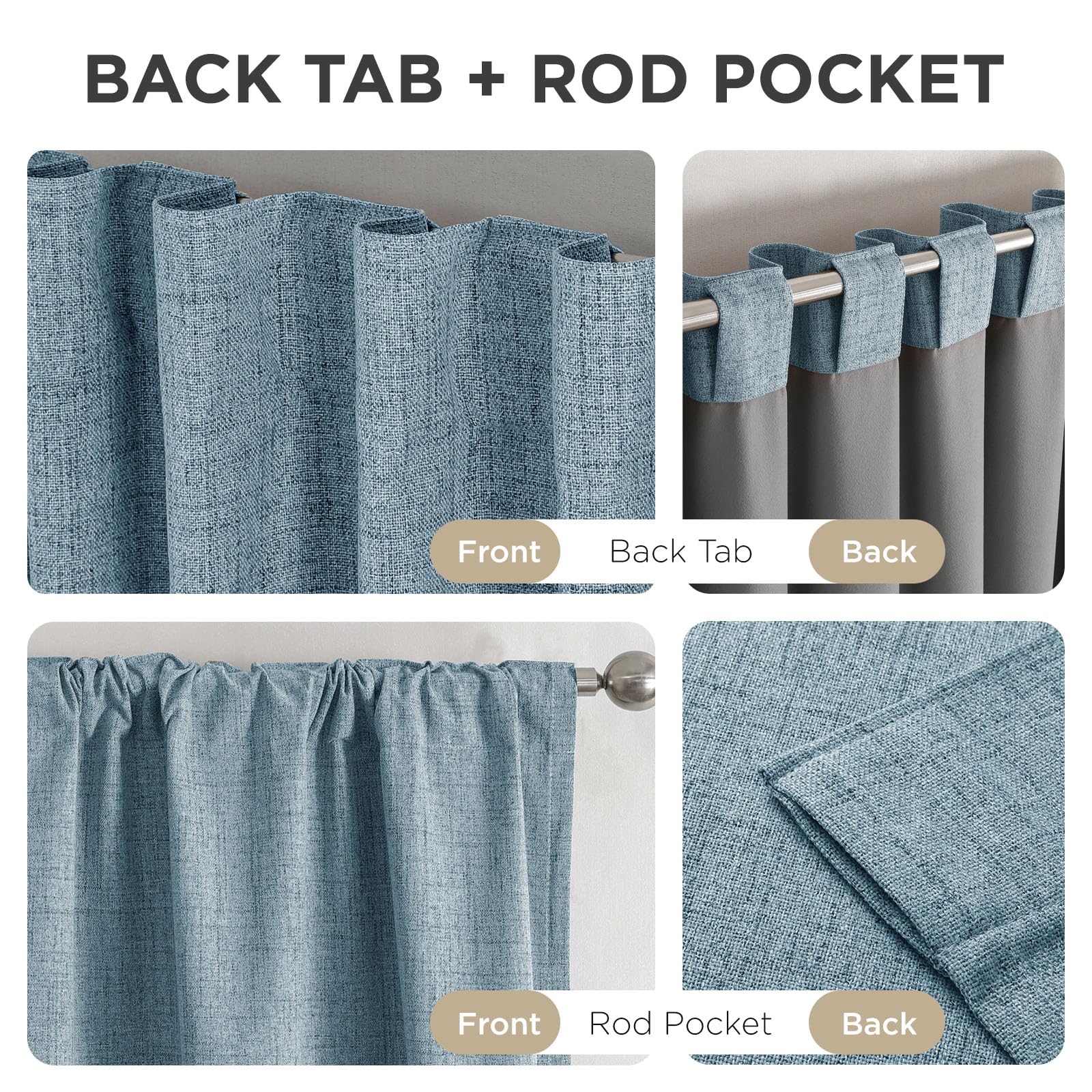 Joydeco Blackout Curtains for Bedroom - 90 Inch Long 100% Light Blocking 2 Panels Sky Blue Drapes, Thermal Insulated Room Darkening Curtains, Linen Textured for Living Room, Rod Pocket & Back Tabs