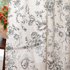 jinchan Linen Floral Curtains Extra Wide for Patio Sliding Glass Door Room Divider Curtain for Living Room 96 Inch Length Farmhouse Peony Black Printed Curtain Set 1 Panel