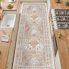 4x10 Runner Rug, Washable Hallway Runner Rug with Non-Slip Backing, Low Pile Wide Runner for Living Room, Entryway, Kitchen, Soft Vintage Home Decor Mat for Dining Room(Orange,4'x10')