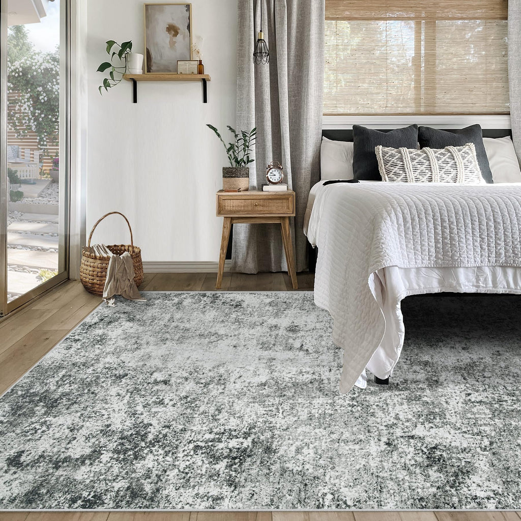 XLUEZ 5x7 Area Rugs for Living Room, Washable Modern Abstract Large Area Rug Neutral Soft Non Slip Kids Rug Stain Resistant Indoor Carpet for Bedroom Nursery Dining Room Playroom(Grey, 5'x7')
