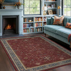 5x8 Boho Dark Red Rug for Living Room - Vintage Oriental Revival Low-Pile Carpet for Bedroom, Dining Table, Machine Washable Area Rug Non-Slip with Rubber Back