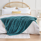 EXQ Home Fleece Throw Blanket for Couch or Bed - 3D Imitation Turtle Shell Jacquard Decorative Blankets - Cozy Soft Lightweight Fuzzy Flannel Blanket Suitable for All Seasons(50"×60",Teal)