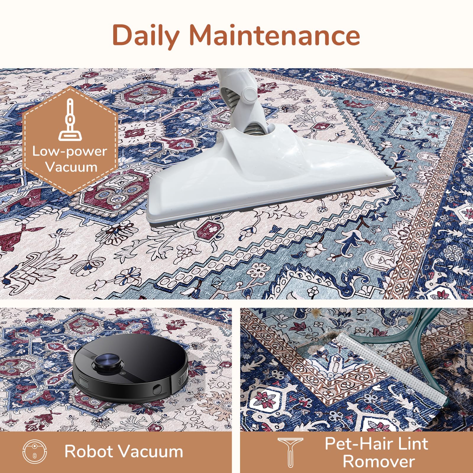 OPPODREAM Soft Area Rugs 6x9, Persian-Inspired Washable Rug, Blue & Red
