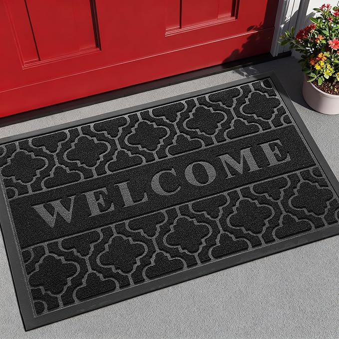 Yimobra Welcome Door Mat, 29.5 x 17 in, Black