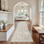 Madane Hallway Runner Rug 2x12, Long Washable Runner Rugs 12ft with Rubber Backing, Non Slip Carpet Runner, Vintage Rug Runners for Kitchen Laundry Room Entryway (Beige/Brown, 2'x12')