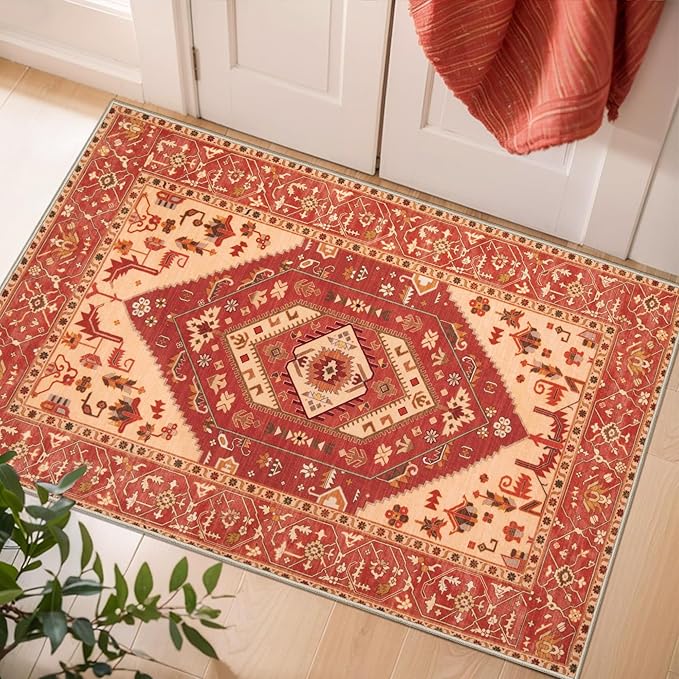 SERISSA 2x3 Washable Non Slip Boho Small Area Rug for Entryway，Red