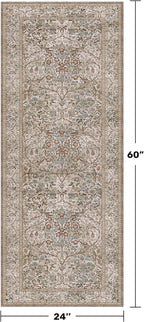 Hazo Haus Moss Green 2x5 Bathroom Rug Runners Non Slip Washable - Neutral Runner Rug for Kitchen Floor, Bedroom, Laundry Room, Hallway - Thin Vintage Oriental Taupe Bathroom Rugs Stain Resistant