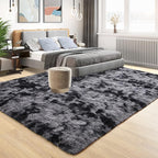 Tepook Area Rugs 10x14 for Living Room, Super Soft Fluffy Rugs for Bedroom, Modern Shaggy Rug Fuzzy Carpets for Kids, Plush Indoor Nursery Home Decor Rug with Non-Slip Bottom, Tie-Dyed Dark Grey