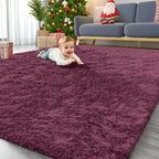 OLANLY 6x9 Machine Washable Large Area Rugs for Living Room, Bedroom, Soft Fluffy Shaggy Bedside Rug, Indoor Floor Carpet for Kids Girls and Boys, Dorms, Nursery, Home Decor Aesthetic, Burgundy