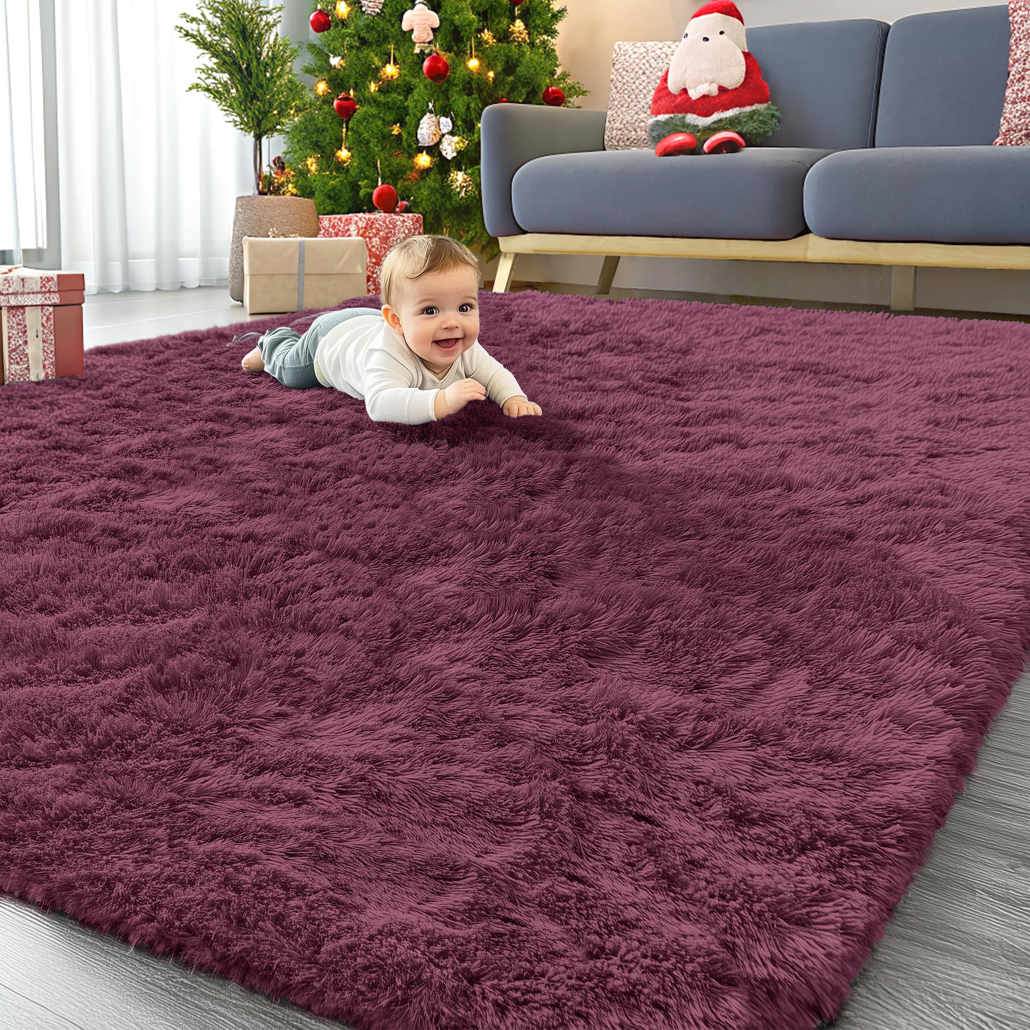 OLANLY 6x9 Machine Washable Large Area Rugs for Living Room, Bedroom, Soft Fluffy Shaggy Bedside Rug, Indoor Floor Carpet for Kids Girls and Boys, Dorms, Nursery, Home Decor Aesthetic, Burgundy