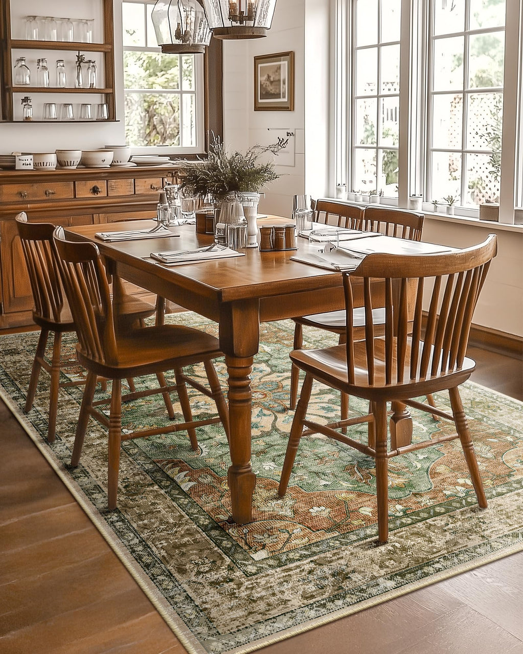RELEANY Washable Area Rug, 5'x7', Brick/Brown/Green
