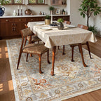 Washable Area Rug 3' x 5 ' Vintage Traditional Persian Mat - Foldable Distressed Non-Slip Machine Washable Carpet for Living Room Bedroom Kitchen Home Decor - Dove Gray and Coral
