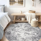 UERMEI 8ft Round Area Rug Living Room Rugs - 8x8 Washable Neutral Modern Abstract Soft Thin Rug Indoor Floor No Slip Rug Carpet for Bedroom Under Dining Table Home Office Decor - Grey