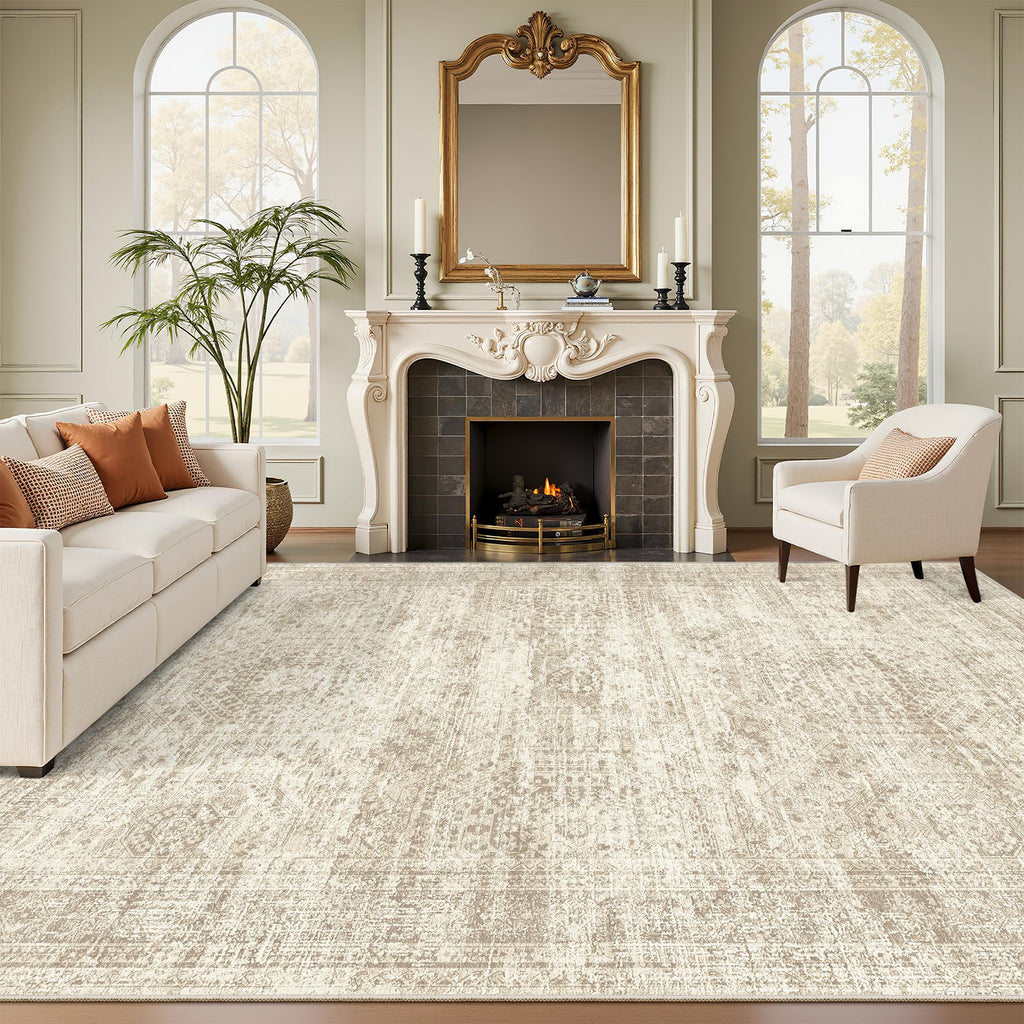 Soalmost 9x12 Area Rugs for Living Room Washable Rug Non-Slip Beige