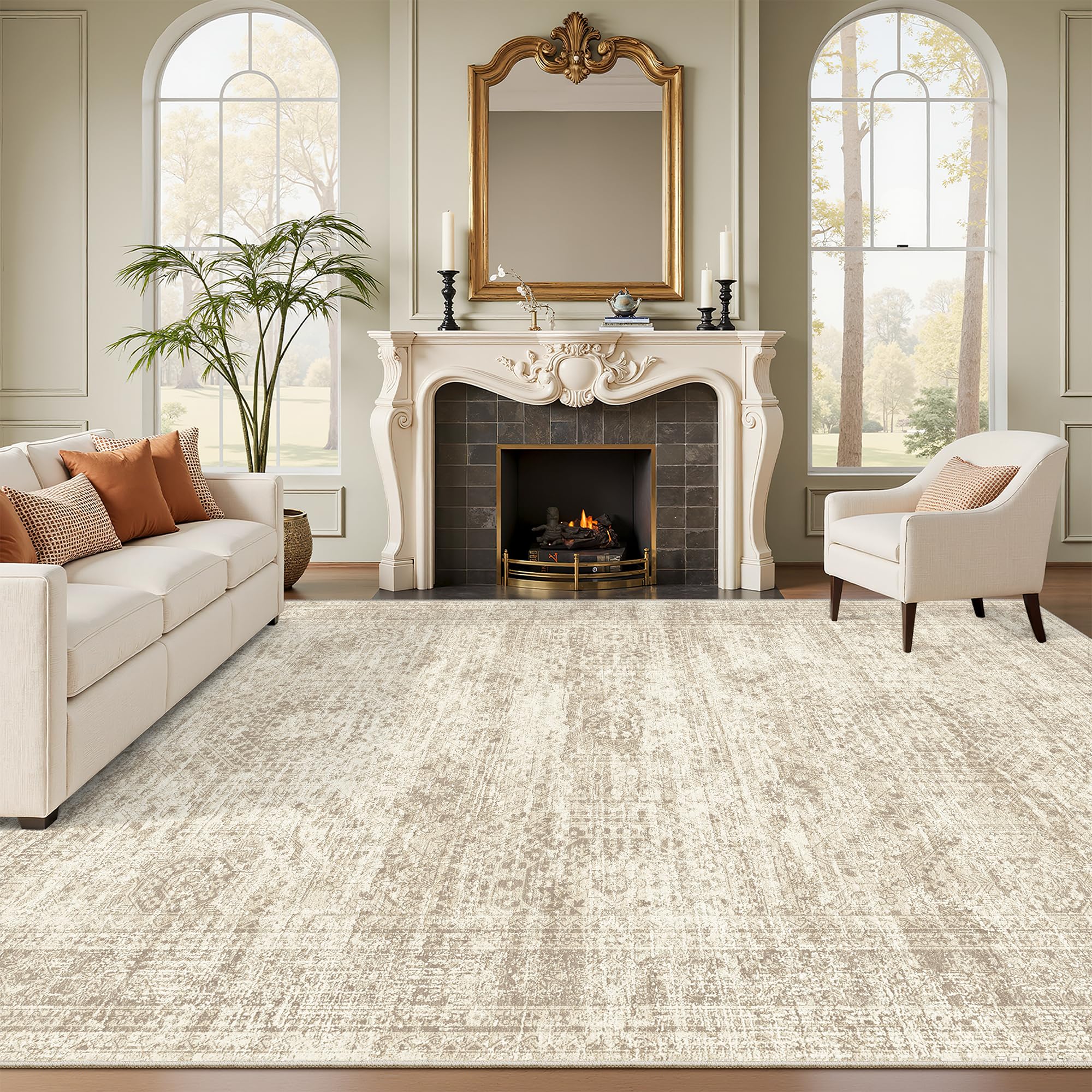 Soalmost 9x12 Area Rugs for Living Room Washable Rug Non-Slip Beige