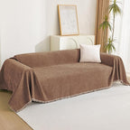 MYSKY HOME Loveseat Cover Camel Couch Cover Sectional Couch Covers for 2 Cushion Couch Sofa Thick Universal Chenille Sofa Cover with Tassel Durable Furniture Protector for Dogs 91" x 118"