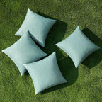 MIULEE Pack of 4 Decorative Outdoor Throw Pillow Covers Linen Waterproof Pillow Covers Spring Farmhouse Cushion Cases for Patio Garden Tent Balcony Couch Sofa 18x18 inch Teal