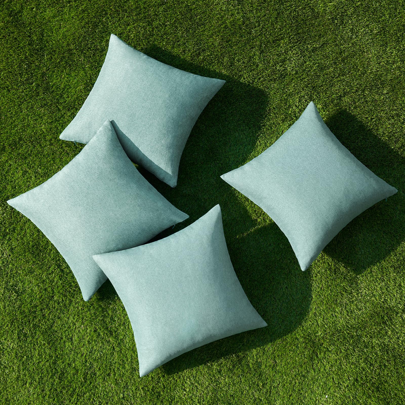 MIULEE Pack of 4 Decorative Outdoor Throw Pillow Covers Linen Waterproof Pillow Covers Summer Farmhouse Cushion Cases for Patio Garden Tent Balcony Couch Sofa 18x18 Inch Teal