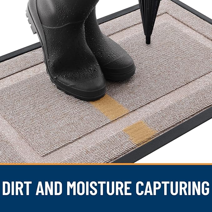 OLANLY Front Door Mat Indoor Outdoor Entrance, Waterproof All-Season, All-Weather Doormat, Sturdy Natural Rubber, Low Profile, Easy Clean Patio Porch Entryway Mat, 71x23, Camel