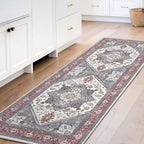 OPPODREAM Soft Area Rugs 2x6, Persian-Inspired Washable Rug, Red & Grey