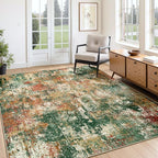 Washable Area Rugs 6'x8' Non-Slip Modern Abstract Soft for Living Room Entryway Bedroom Nursery, Print Pattern, Green Orange Rust Red Cream Colorful
