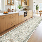 Hallway Washable Runner Rug 2x10 - Non Slip Vintage Kitchen Runner Rugs for Entryway Low-Pile Waterproof Long Runners for Living Room Bedroom Medallion Indoor Floor Mat for Bathroom Laundry Green
