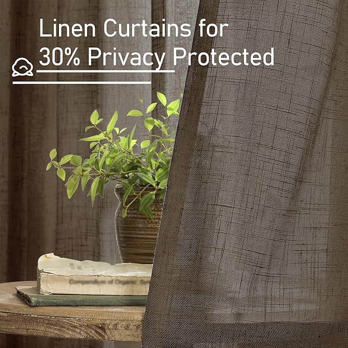 LAMIT Brown Linen Curtains for Living Room 84 inch Length 2 Panels