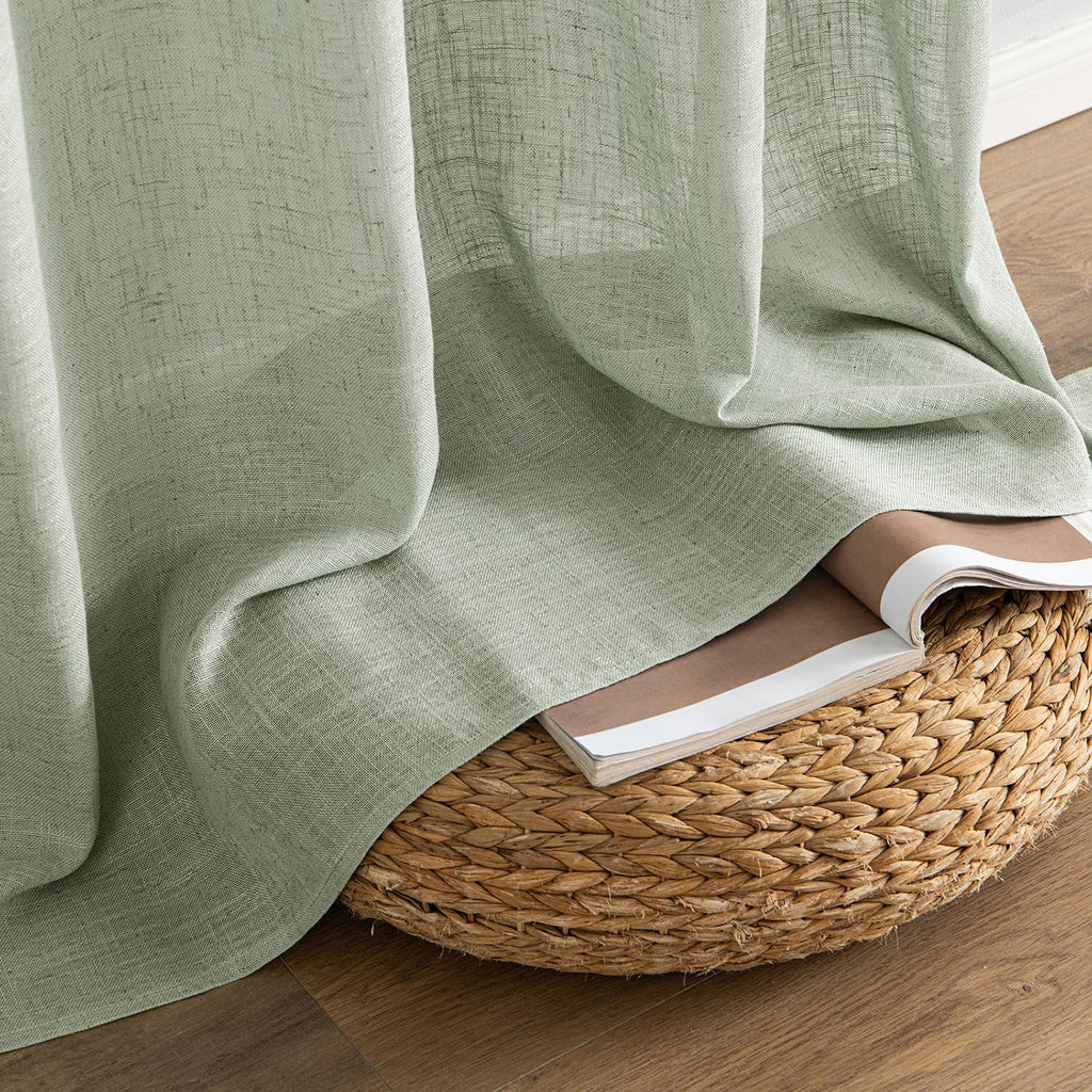 MIULEE Sage Linen Curtains 52x96 Inch Long for Bedroom Living Room Green