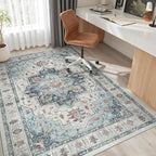 Madane 5x7 Area Rugs for Living Room, Stain Resistant Washable Rug, Non-Slip Backing Area Rug, Vintage Home Decor Rug for Bedroom (Blue, 5'x7')