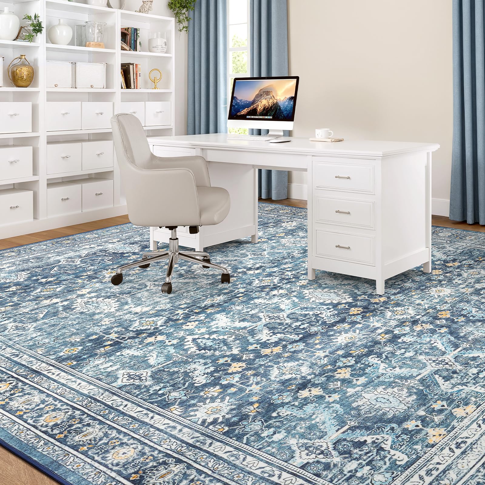 8x10 Area Rugs for Living Room Blue Washable Non-Slip Large Carpet