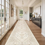 Restydon Washable Runner Rug 2.5x16, Non-Slip Long Kitchen Rugs,Cream/Beige