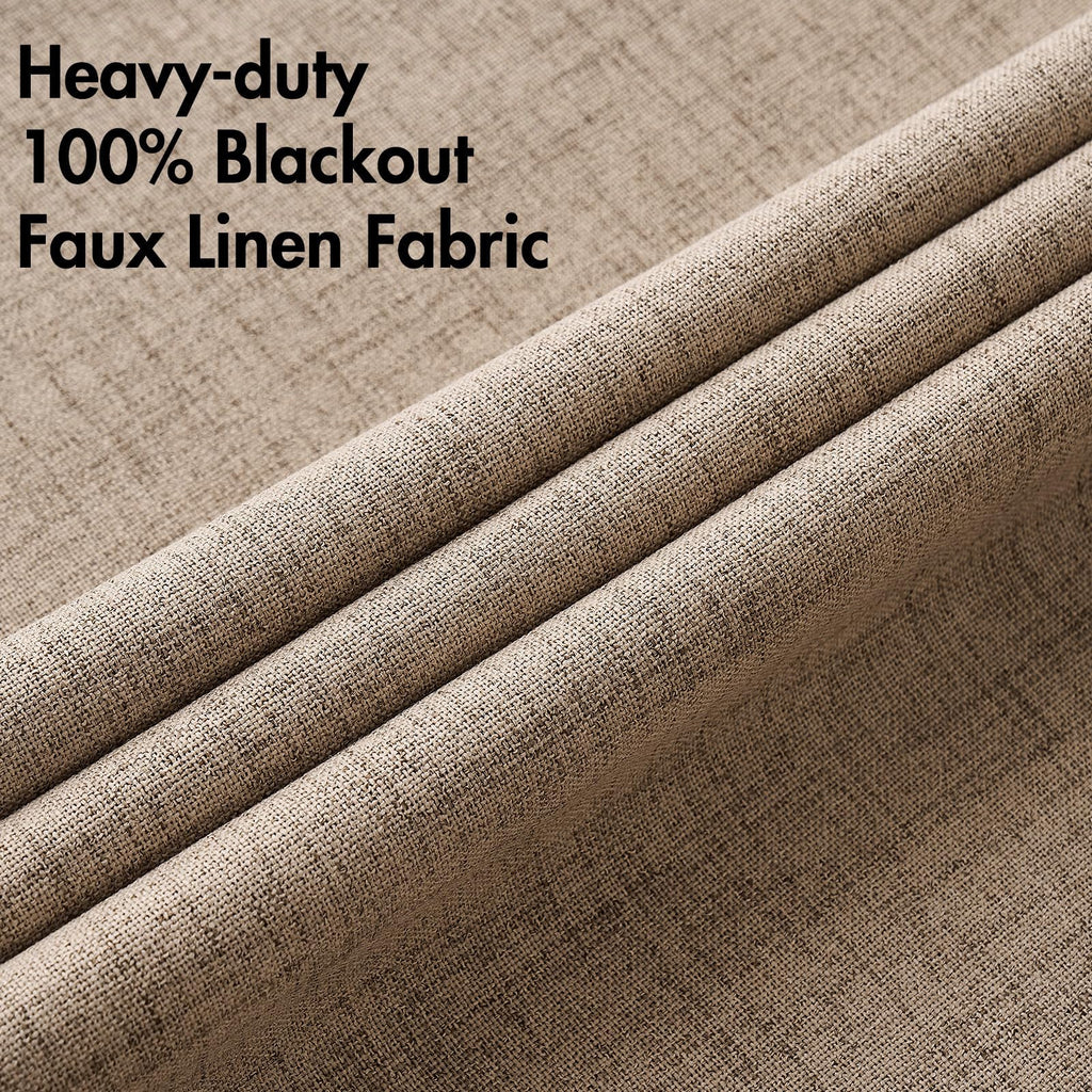 MIULEE 100% Blackout Linen Curtains for Bedroom 52x96 Inches Copper Brown