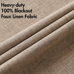 MIULEE 100% Blackout Linen Curtains for Bedroom 52x96 Inches Copper Brown