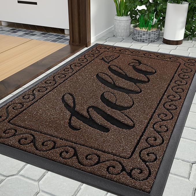 Yimobra Welcome Mats for Front Door 36x24, Heavy Duty Waterproof Outdoor Door Mat Outside Entrance, Non-Slip Low Profile Indoor Entryway Mat for Garage Patio, Coffee