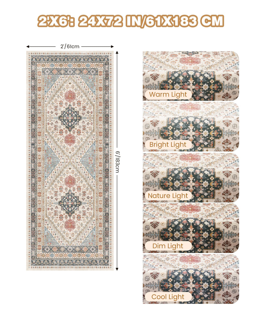 Restydon Runner Rug 2x6, Non Slip Washable Rugs for Hallways,Blue/Red/Multi