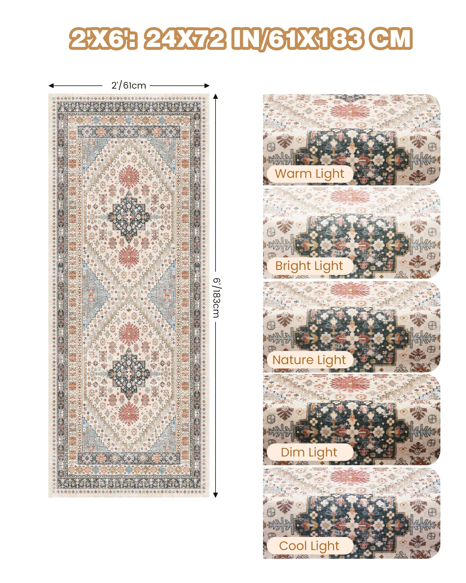Restydon Runner Rug 2x6, Non Slip Washable Rugs for Hallways,Blue/Red/Multi