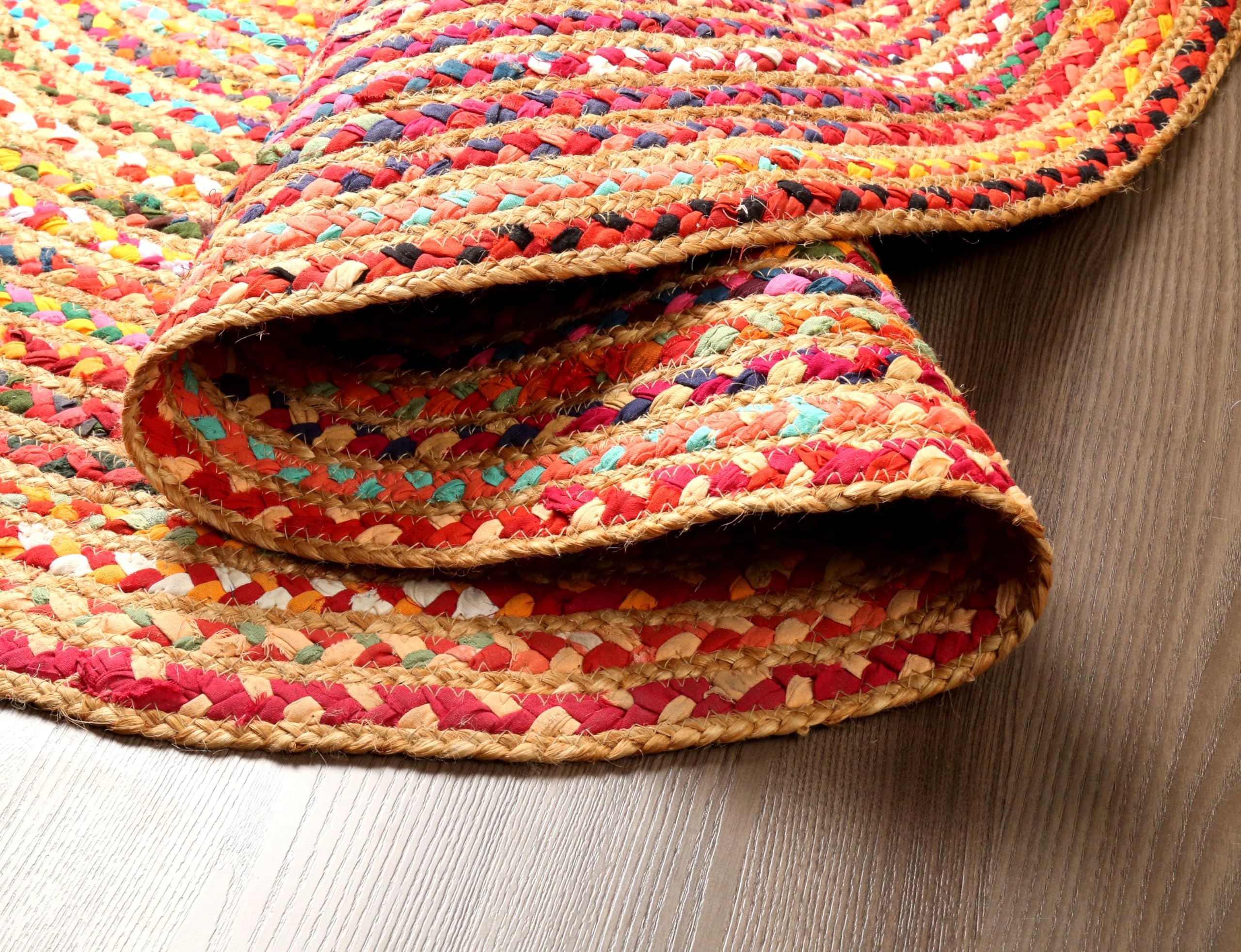 Hausattire Braided Boho Round Rug, Multicolor, 5 ft