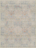 Large 3x4 Entryway Rug Indoor - Washable Non-Slip Low Pile Stain Resistance Ultra Thin Area Rug for Large Kitchen, Bedroom Beside Bed - Vintage Floral Botanical Beige Blue Decor