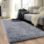 Quntue Runner Rugs for Bedroom 2x6 Rug Runners for Hallways Non Slip Soft Shag Bedside Rug, Fluffy Area Rug Throw Rugs for Living Room, Floor Carpet Runner for Nursery Kids Dorm, Grey