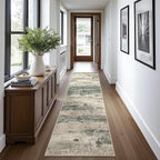 Runner Rug for Hallway Kitchen, 2'6"x12' Machine Washable Runners Rug for Entryway, Soft Modern Abstract Throw Rugs, Low Pile Floor Cover with Non Slip Backing, Grey/Dark Green