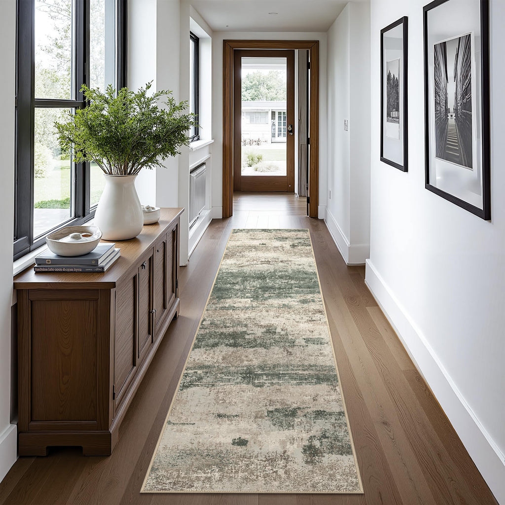 BEIMO 2'6"x10 Runner Rug for Hallway, Green Taupe Washable Abstract Rug