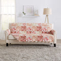 Great Bay Home Reversible Floral Patchwork Sofa Furniture Protector - Machine Washable, Scalloped Edge, Stain Resistant, Printed Furniture Cover for Dogs, Kids, and Pets (Burgundy/Taupe)