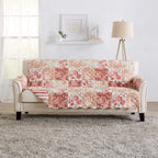 Great Bay Home Reversible Floral Patchwork Sofa Furniture Protector - Machine Washable, Scalloped Edge, Stain Resistant, Printed Furniture Cover for Dogs, Kids, and Pets (Burgundy/Taupe)